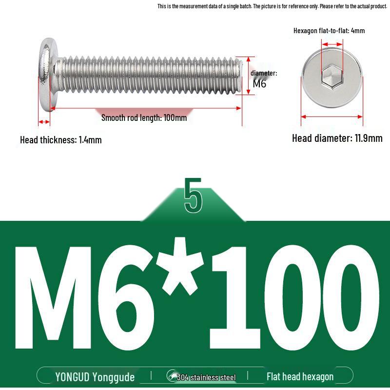 304 Stainless Steel Ultra-Thin Flat Head Hex Socket Bolt, M2-M12