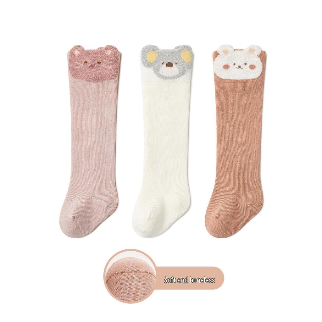 Spring-Autumn Loose-Fit Knee-High Baby Socks: Solid Color, Seamless, Class A, 3D Tube Design for Newborns