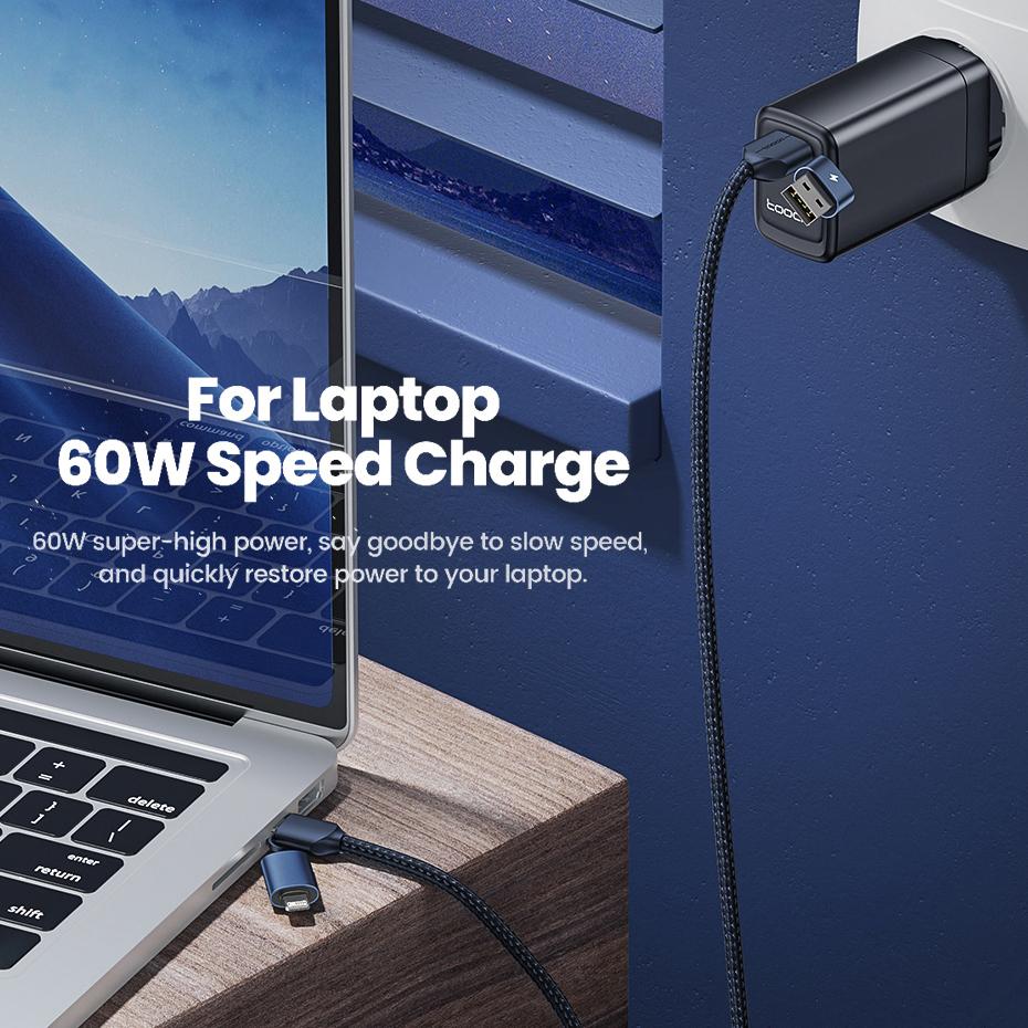 Toocki 4 in 1 Cable USB Type C to USB C / Lightning 60W 3A Fast Charging for Samsung Xiaomi Huawei Realme PD 27W Lightning Cabl