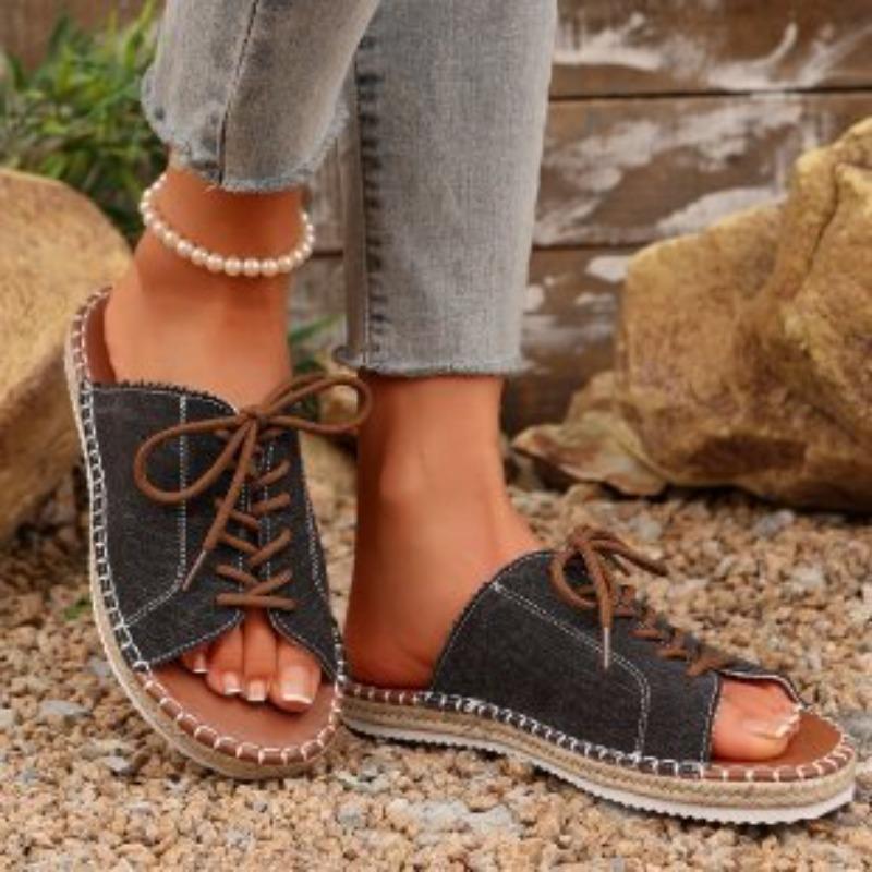 Summer new lace-up slippers women's large size outer wear fashionable high-value beach sandals women