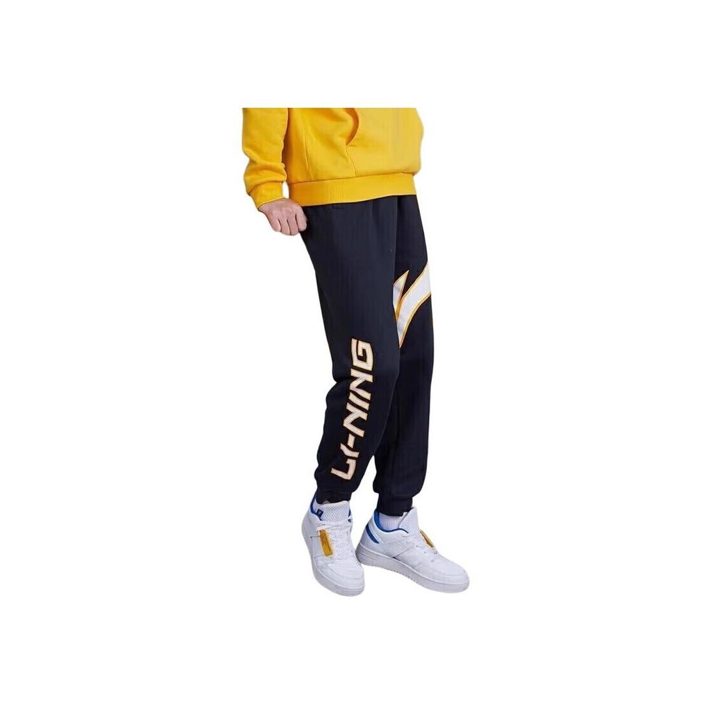 Li Ning Sports Fashion Series Loose Fleece Comfortable Casual Pants Men bottoms Black YKLU335-1