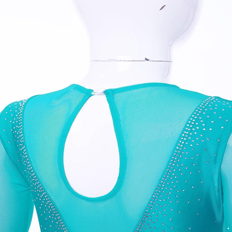 Abito da pattinaggio elegante per bambina, a maniche lunghe, con strass scintillanti, per ginnastica da ballo