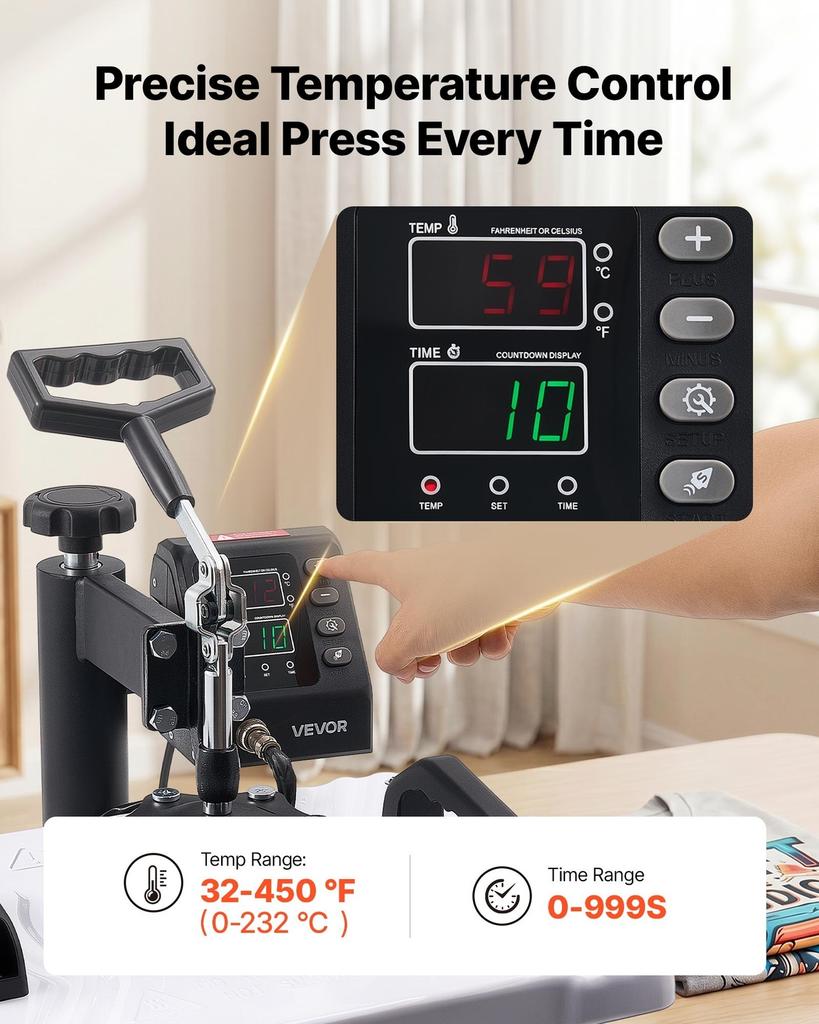 Heat Press Machine 29 x 38 cm Sublimation Press Machine Swing Away, Heat Up Fast and Even, Digital Precise Time and Temperature Control, for T-Shirts,