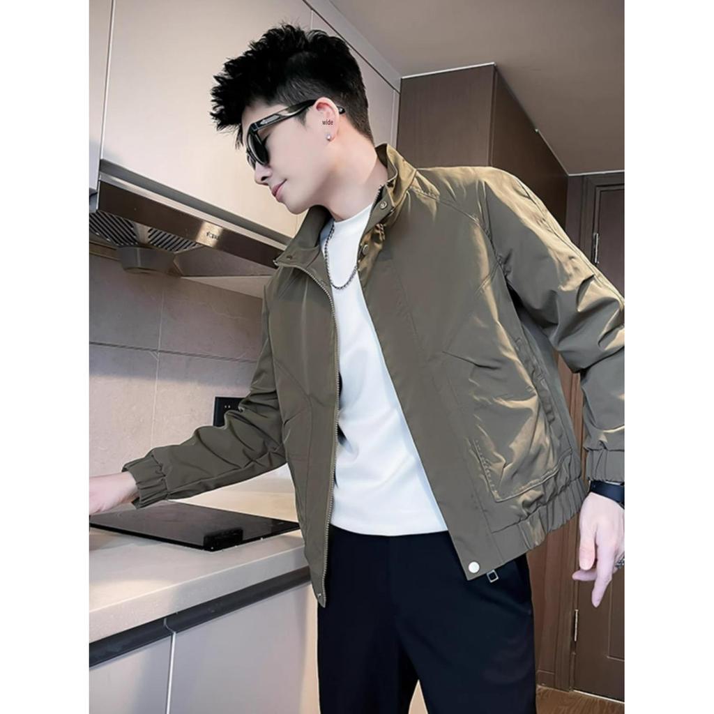 Men's Spring 2025 Stand Collar Casual Solid Color Jacket