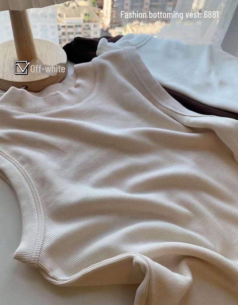 Women's Slim Fit Sanded Sleeveless Vest - Autumn/Winter, Half-High Collar, Inner/Outer Wear