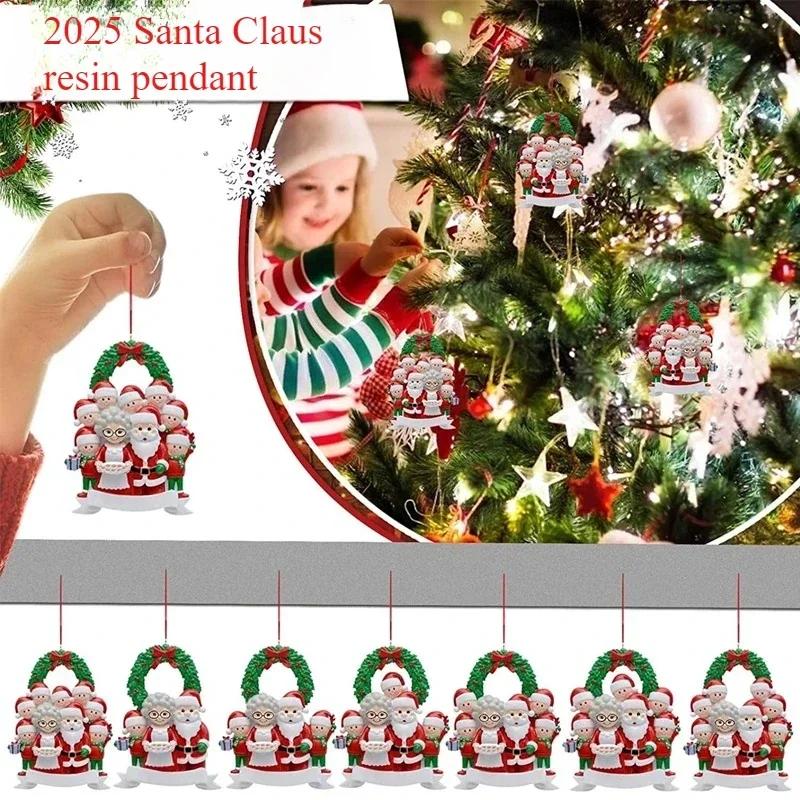 Resin Santa Claus Figurines Christmas Tree Family Ornament Hanging Pendant DIY Name Card Holiday Decor Xmas Tree Pendant Gift