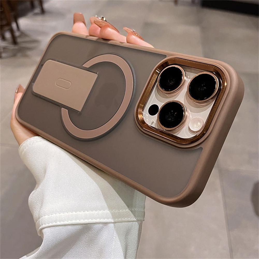 Folding Stand Holder Magnetic Matte Case For iPhone 17 16 Pro Max 15 14 Plus 13 12 For Magsafe Wireless Charge Shockproof Cover
