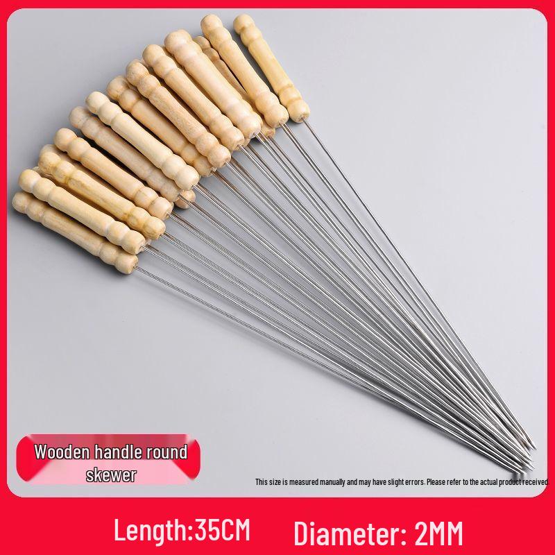 Oeny Wooden Handle Stainless Steel BBQ Skewers