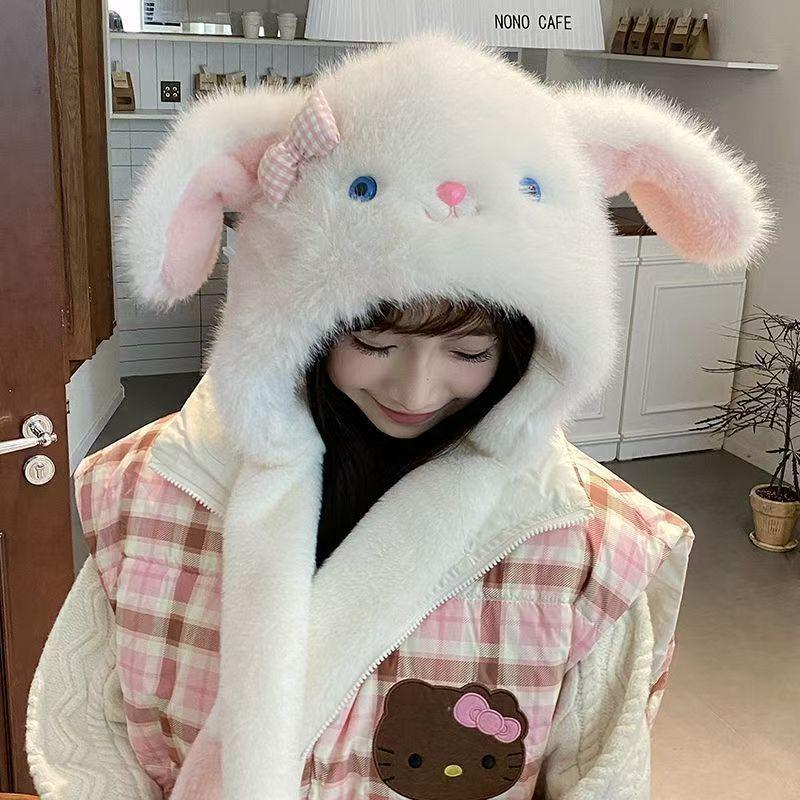 Nová kreslená huňatá vlněná čepice s beránkem pro ženy k zahřátí, stiskněte uši a posuňte kryt uší, abyste zabránili chladu