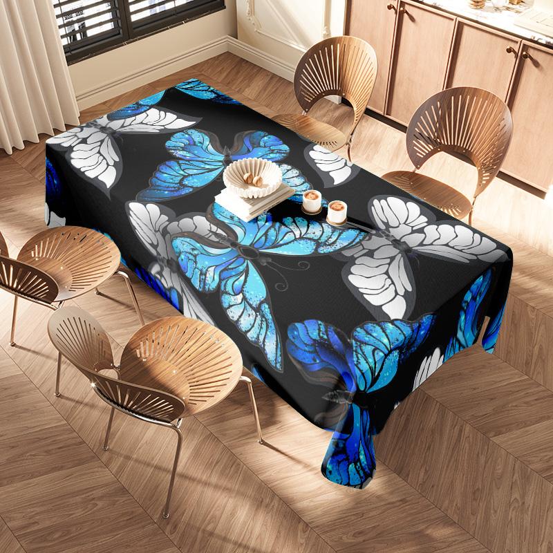 Waterproof Butterfly Tablecloth Blue Floral Dining Table Cover Washable Table Linens Kitchen Decor Party Supplies Home Textiles