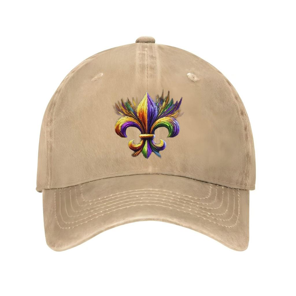 Mardi Gras Fleur de Lis Baseball Cap Distressed Adjustable Outdoor Sports Hat Casual Gift for Adults
