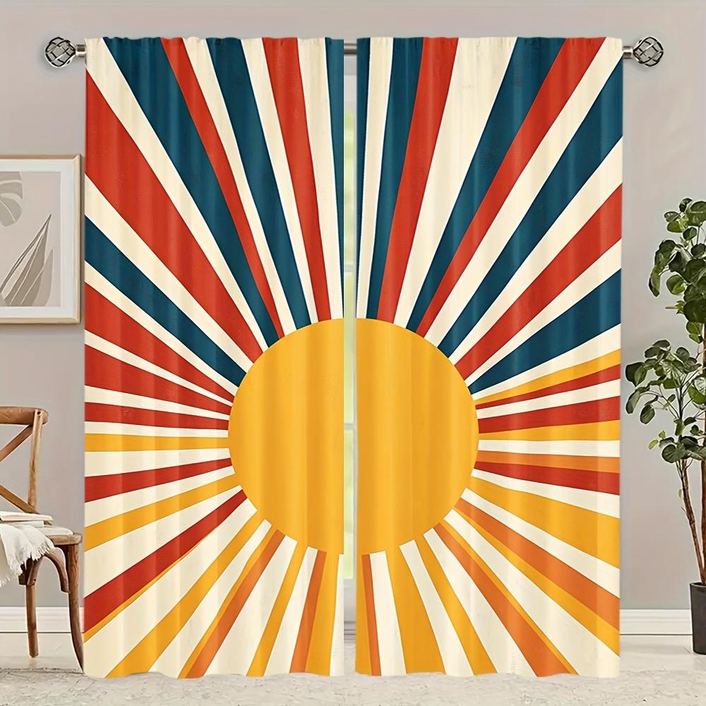 2pc Retro Sunburst Stripe Curtains for Living Room Window Drapes Geometric Abstract Panel Blinds Home Decor Curtains 60×150cm