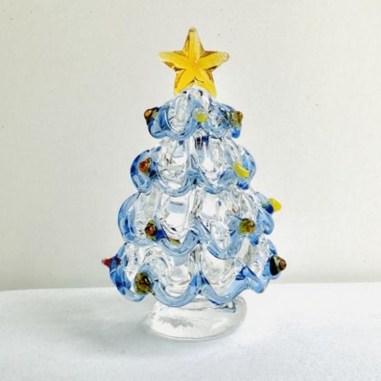 Festive Desktop Ornament Glazed Glass Christmas Tree Figurine, Handcrafted Modern Holiday Table Centerpiece for Display, Colorful Gift Friends