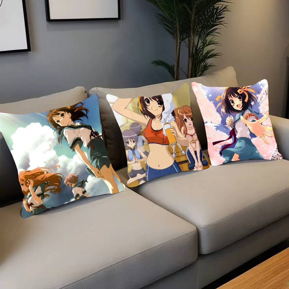 Anime H-Haruhi Suzumiya Pillow Case Fashion Square Pillowcase Bedroom Sofa Room Ins Decoration Leisure