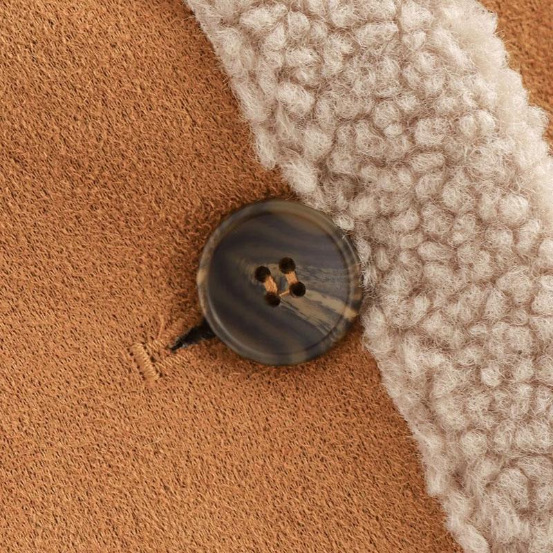 Women's Faux Suede Leather Jackets Flip Collar Fleece Lining Loose Fur One-piece Top Vintage European Style Coat Autumn and Winter