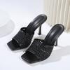 Fashion Liyke Brand Fashion Handmade Weave Mesh Women's 9CM Thin Heels Slippers Sandals Summer Square Open Toe Party Prom Shoes Pumps
