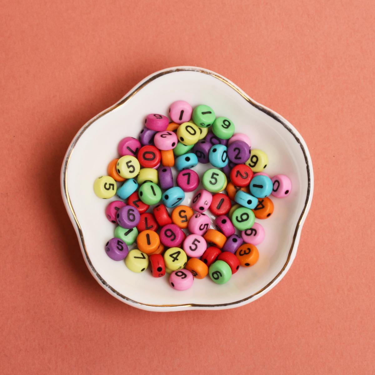 

100Pcs 6.5mm Beaded Material Making Accessories Digital Beads Acrylic DIY Mobile Phone Chain Round Bracelet Fashion Necklace Style 3