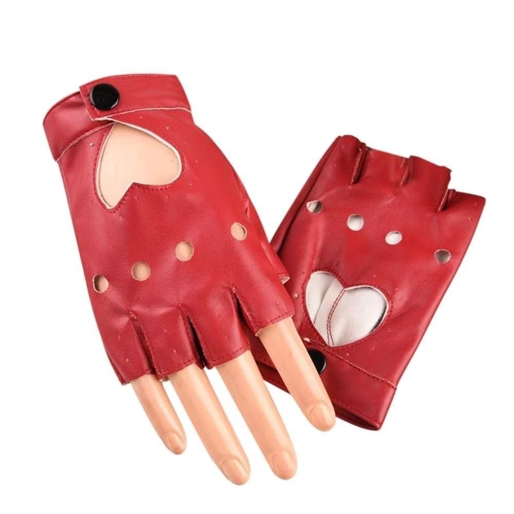 Solid Color Y2k Leather Gloves Harajuku Half Finger Mittens Women Leather Gloves Motorcyclist