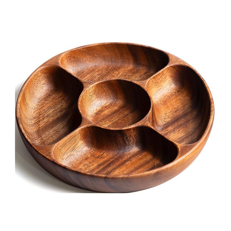Acacia Round Dried Fruit Dessert Plate Household Solid Wood Tray Serving Platter Pizza Plate Fruit Plate Dessert Snacks Tray