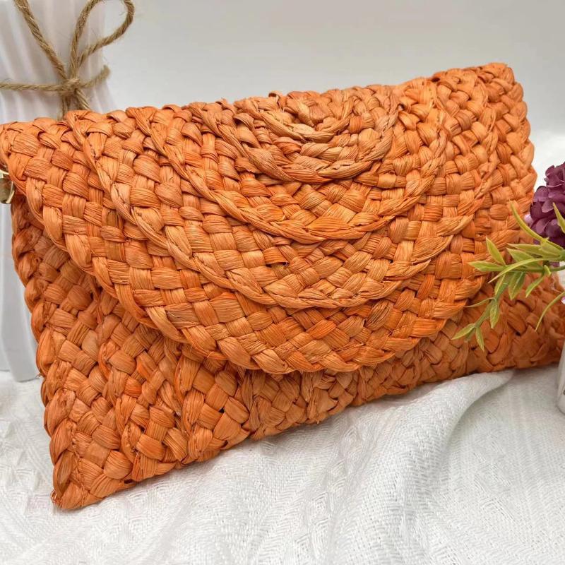 Corn Husk Weave Dinner Clutch Bag Women's Fashion Simple Solid Straw Large Purse Woman Summer Casual Vacation Ladies Wallet