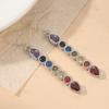 Silver Color Metal Long Inlaid with Multicolored Stones Dangle Earrings for Women Jewelry