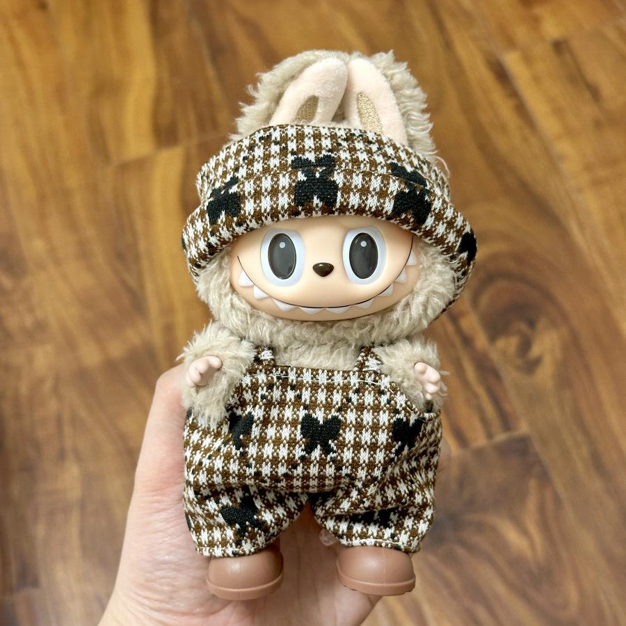 17cm Mini Plush Doll Clothing Set Accessories for Korea Kpop Labubu Idol Sitting Party V1 V2 Autumn Onesie Hat Set Clothing