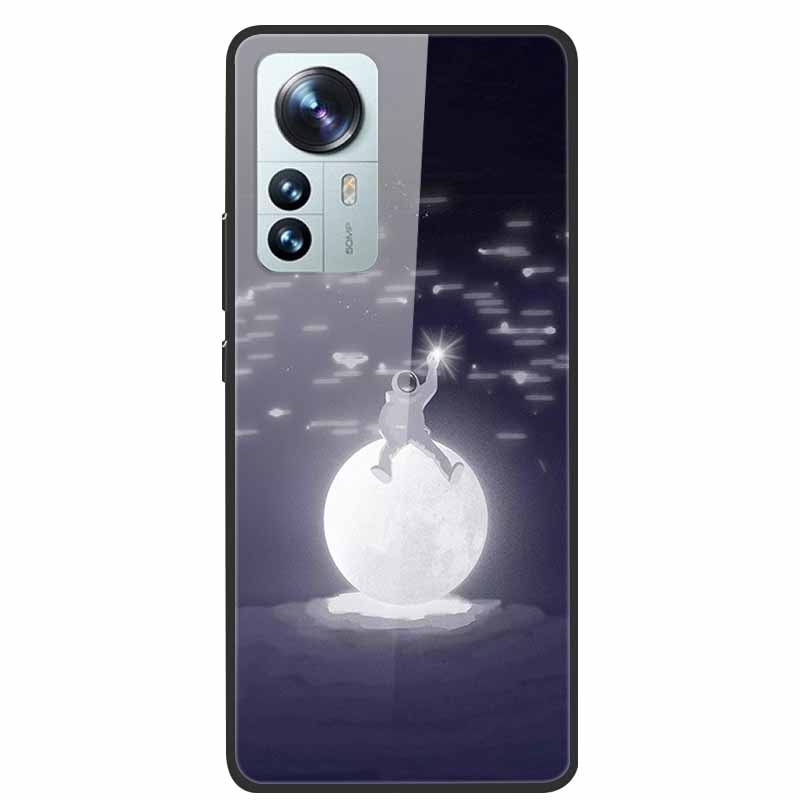Luxus Hülle für Xiaomi 12T Pro Blumen Gehärtetes Glas Hülle für Xiaomi 12T TPU Stoßfänger Xiaomi 12 T Harte Schwarze Hülle Bunte Capa