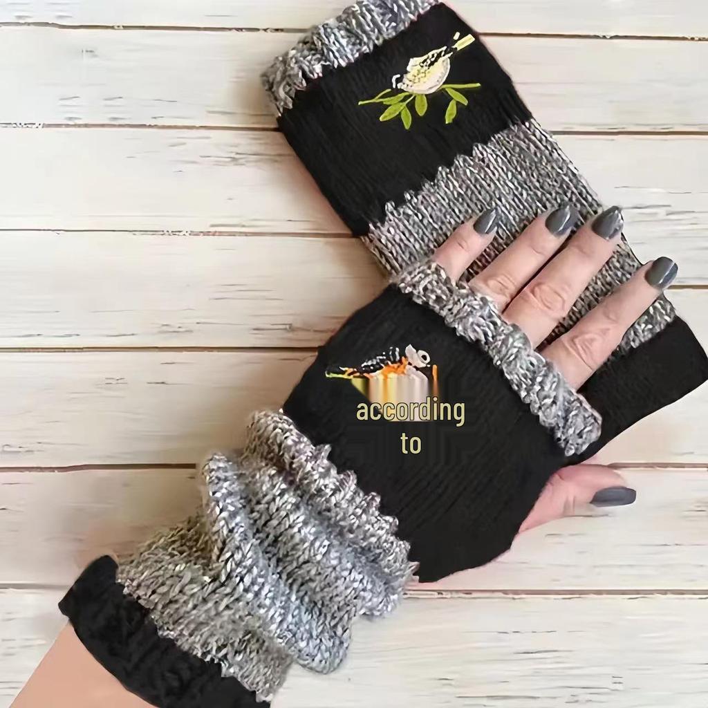 Damen Herbst/Winter Mode Gestrickte Bestickte Handschuhe