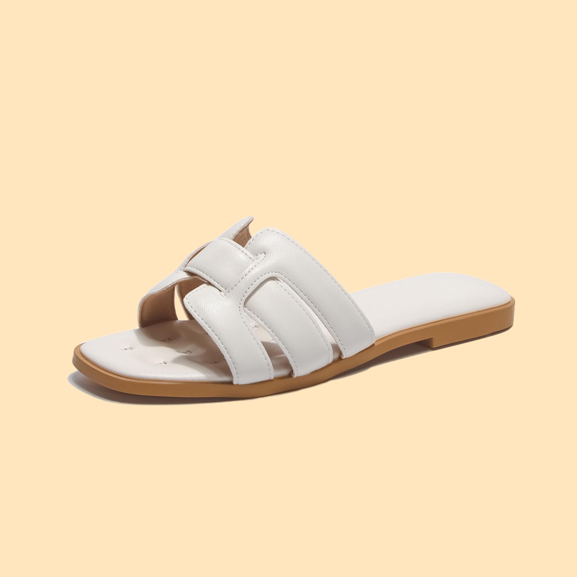 

French retro outer wear cool slippers women s 2025 new leather woven one-word drag summer dress wear beach sandals 40 белый