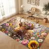 Highland Cow Theme Soft Crystal Velvet Rug Custom Name & Text Print Non Slip Floor Rug for Bedroom Living Room