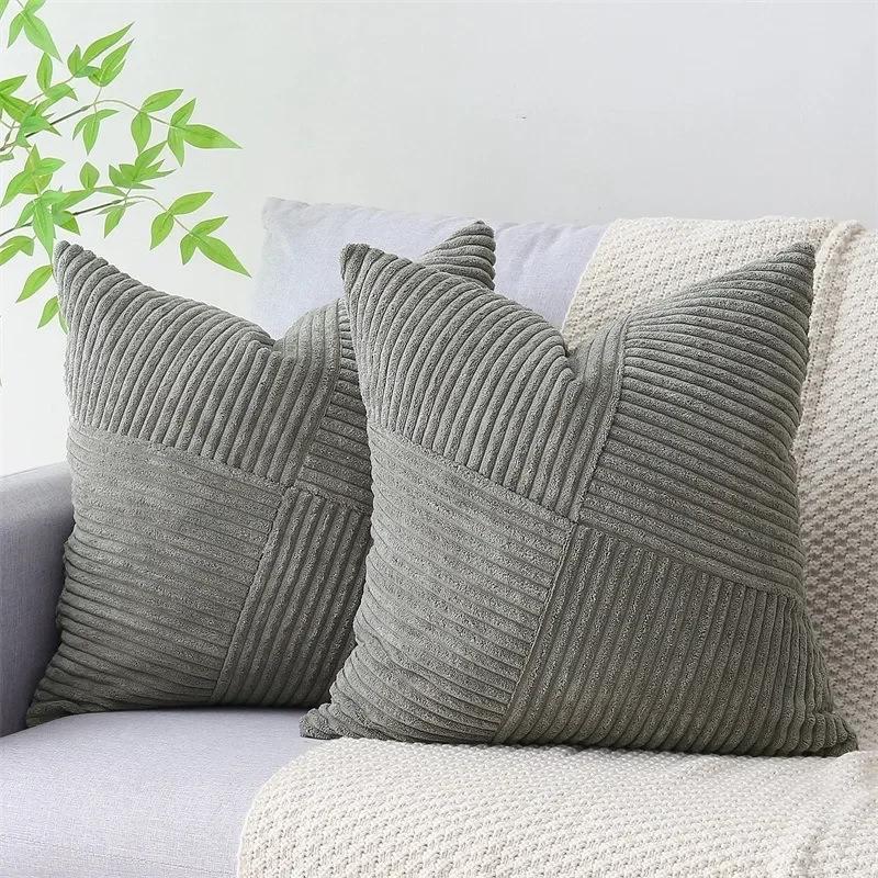 Green Spring Windmill Patchwork Pillow Case 40x40cm Nordic Corduroy Cushion Covers Farmhouse Throw Pillow Covers Home Decor
