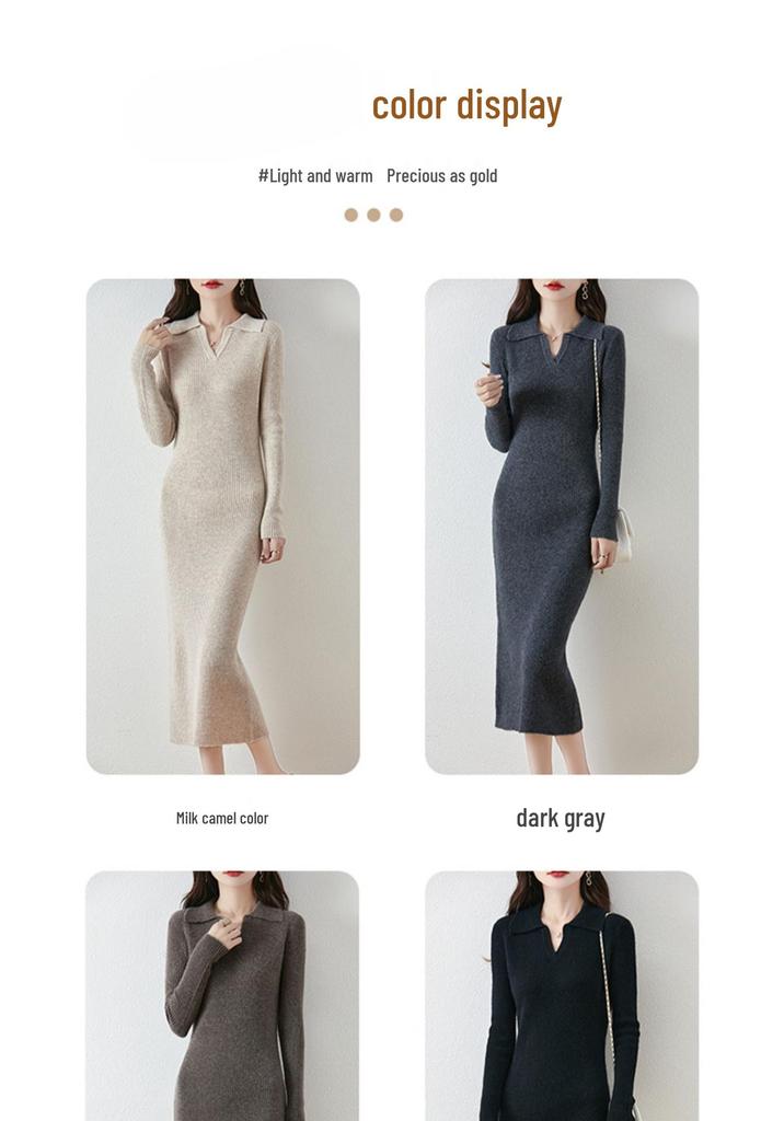 Women's Slim Fit Knit Bodycon Sweater Dress - Long Style for Autumn and Winter