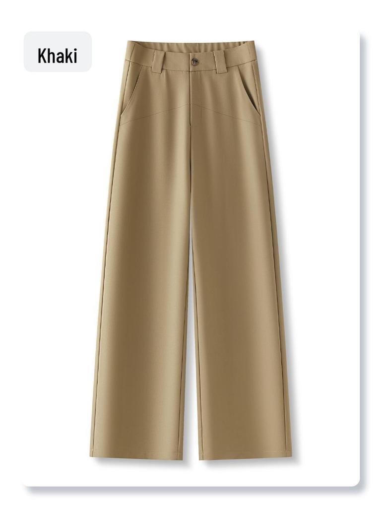 Khaki Straight-Leg Pants for Women: 2025 New Spring/Autumn Style, Casual Nine-Point Draping Suit Pants