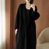 Women's Mid-Length Wool Coat with Side Slits, Lapel Collar, Belt, and Loose Plus Size Fit