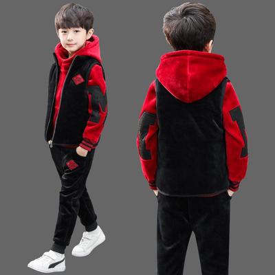 Sammet & Förtjockad Pojkars Höst/Vinter 2025 Sweatshirt Tredelad Kostym: Trendig och stilig