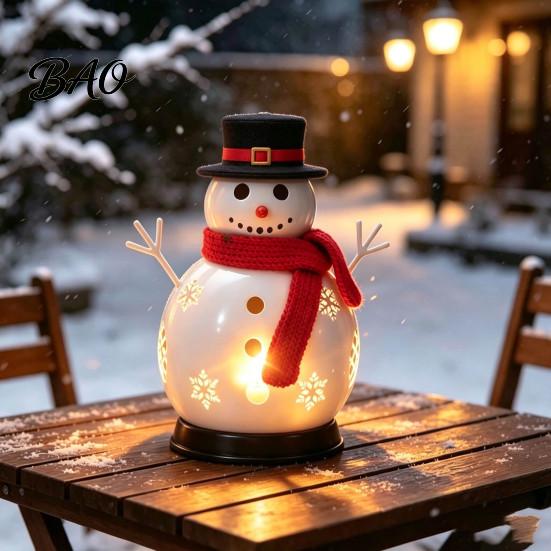 Small Metal Candle Vessel Christmas Snowman Holder, Decorative Candlestick Ornament with Top Indoor Festive Atmosphere Light Hat And Scarf for