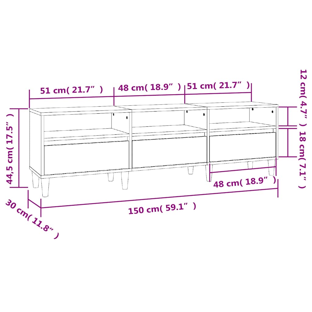 TV Cabinet in Sonoma Oak 150 x 30 x 44.5 cm Engineered Wood