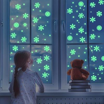 100PCS Luminescent The Dark Snowflake Wall Stickers, Mini Christmas Snowflake Luminous Wall Decoration, Suitable For Home Bedroom Baby Room Decoration