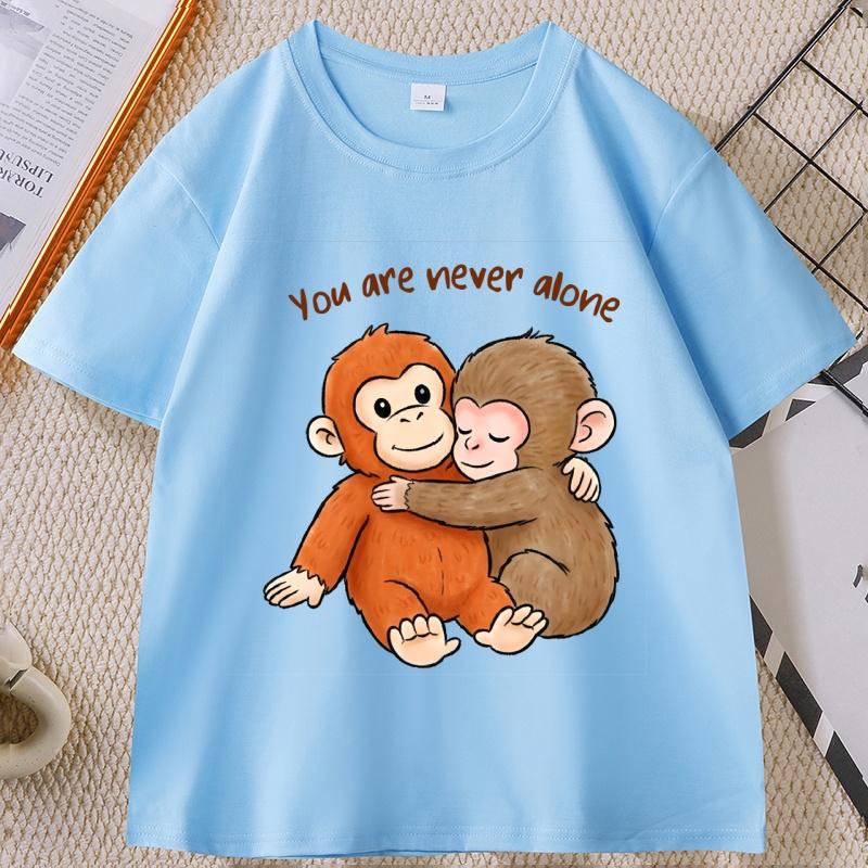 Viral Punch Monkey T Shirt Cute Baby Monkey with Plush Toy TShirt Casual Short Sleeve Animal Lovers Tshirt Cute Graphic Tees