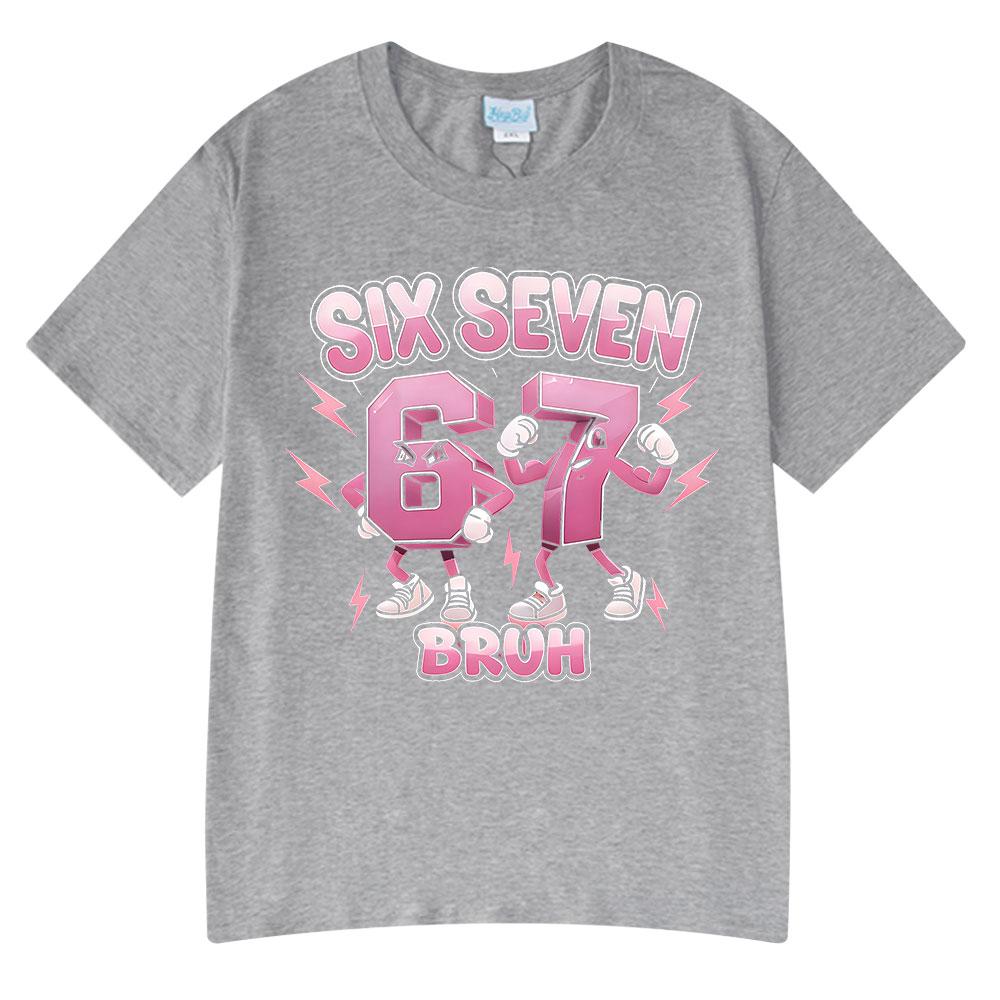 

Six Seven Bruh Funny Cartoon 67 Meme T Shirts Unisex Women Clothing Fashion Harajuku Tshirt Cotton Casual Short Sleeve Tshirts S
