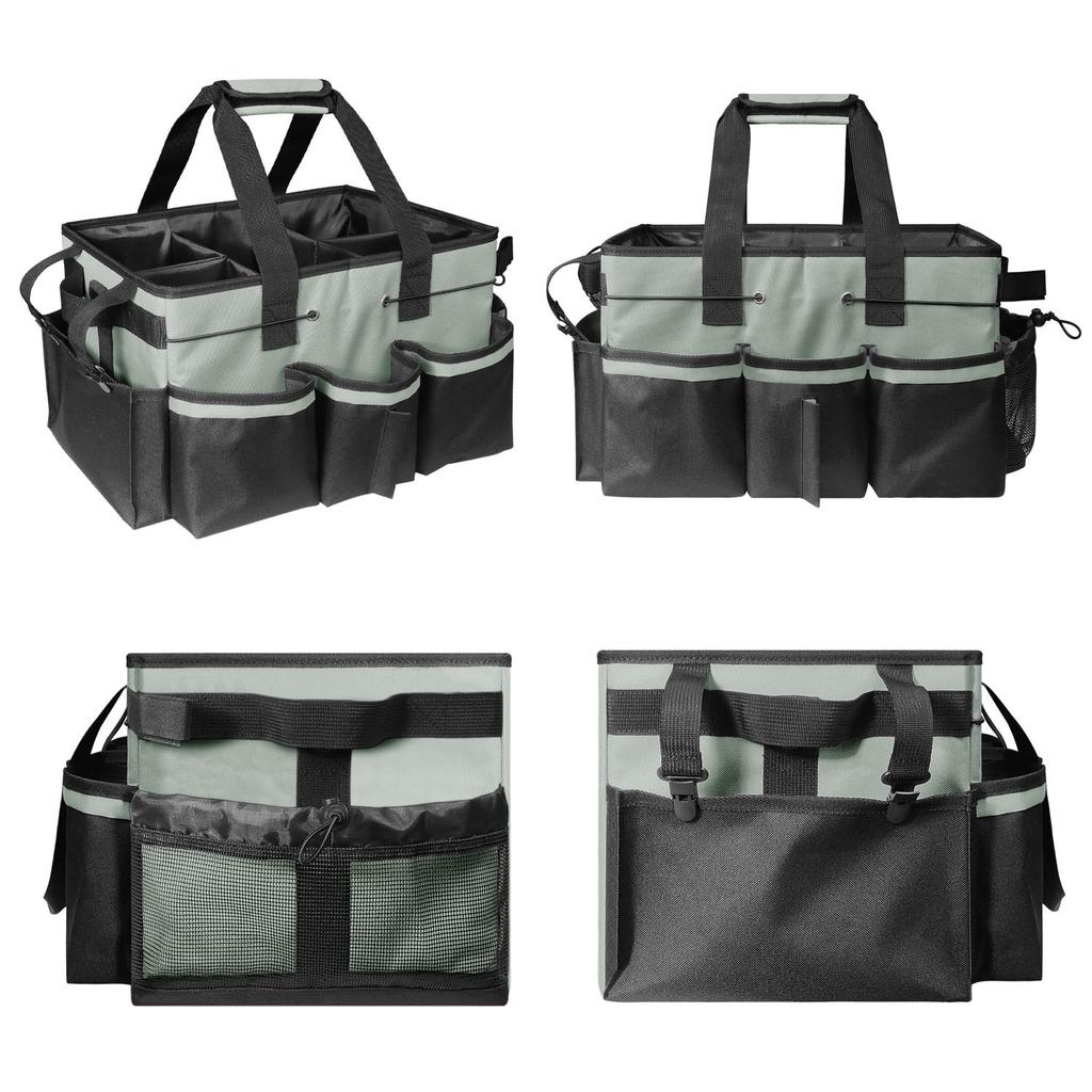 Cleaning Kit Bag Wide Open Cleaning Tool Carrying Caddy Bag Storage Organizer with Multi-Pockets Handle Adjustable Strap