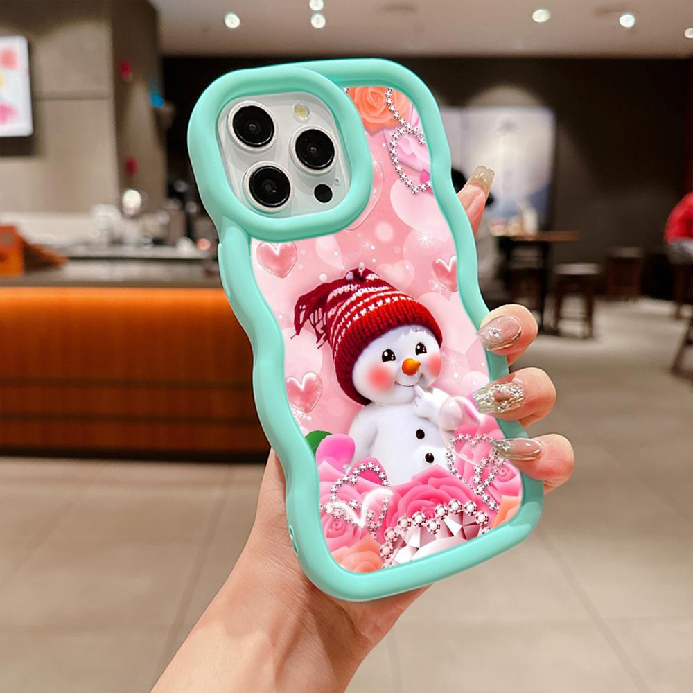 Macaron Big Wave Soft Phone Case für iPhone 11 12 13 14 15 Samsung A14 A24 A53 A54 A55 Xiaomi Redmi Note 13 12C Cover A3 Frohe Weihnachten Bär Hirsch Kunst