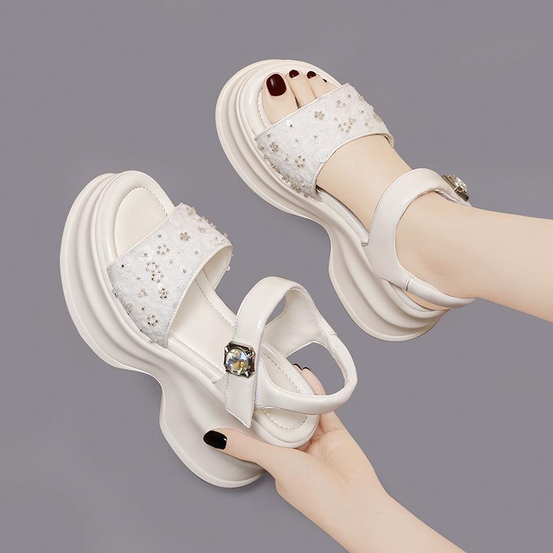 French platform sandals women's summer women's shoes muffin slimming sandals Roman beach sandals are fashionable for outerwear