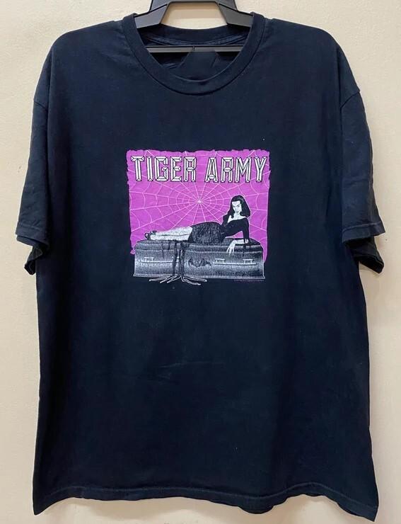 Винтажная Черная Хлопковая Футболка Унисекс с Принтом Армейской Музыкальной Группы  Тигр  Все Размеры S-345XL XXL