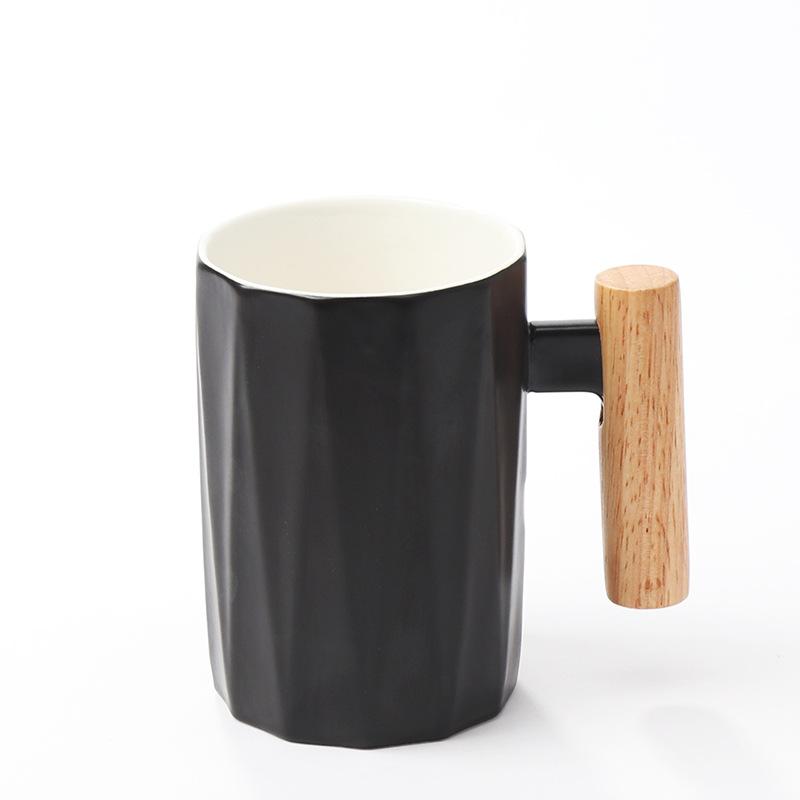 

Wooden handle ceramic mug literary water cup coffee cup holiday gifts 301-400ml