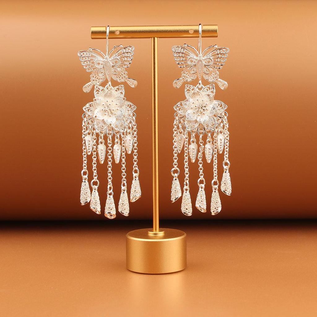 Retro Miao Silver Tassel Earrings: Ethnic Yunnan Long Dangle Women's Jewelry