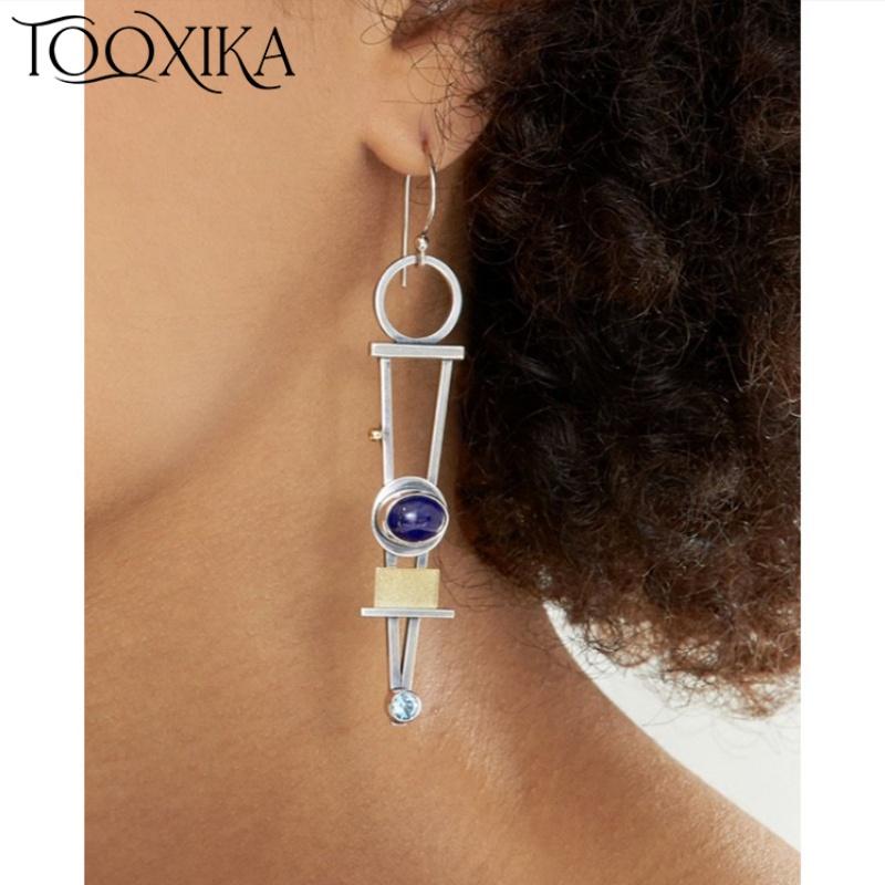 

Tooxika New Turquoise Earrings Lapis Lazuli Diamond Two-color Lattice Earrings