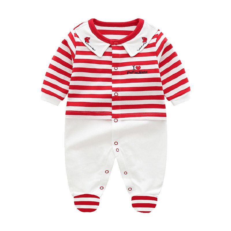 Baby Jumpsuit Spring and Autumn Pure Cotton Long-Sleeved Newborn Baby Jumpsuit with Foot Cover Children's Pajamas Romper with Foot Cover