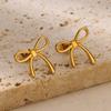 Stainless Steel Thin Bowknot Earrings For Women Gold Color Aesthetic Earring Wedding Christmas Fashion Jewelry Accessories