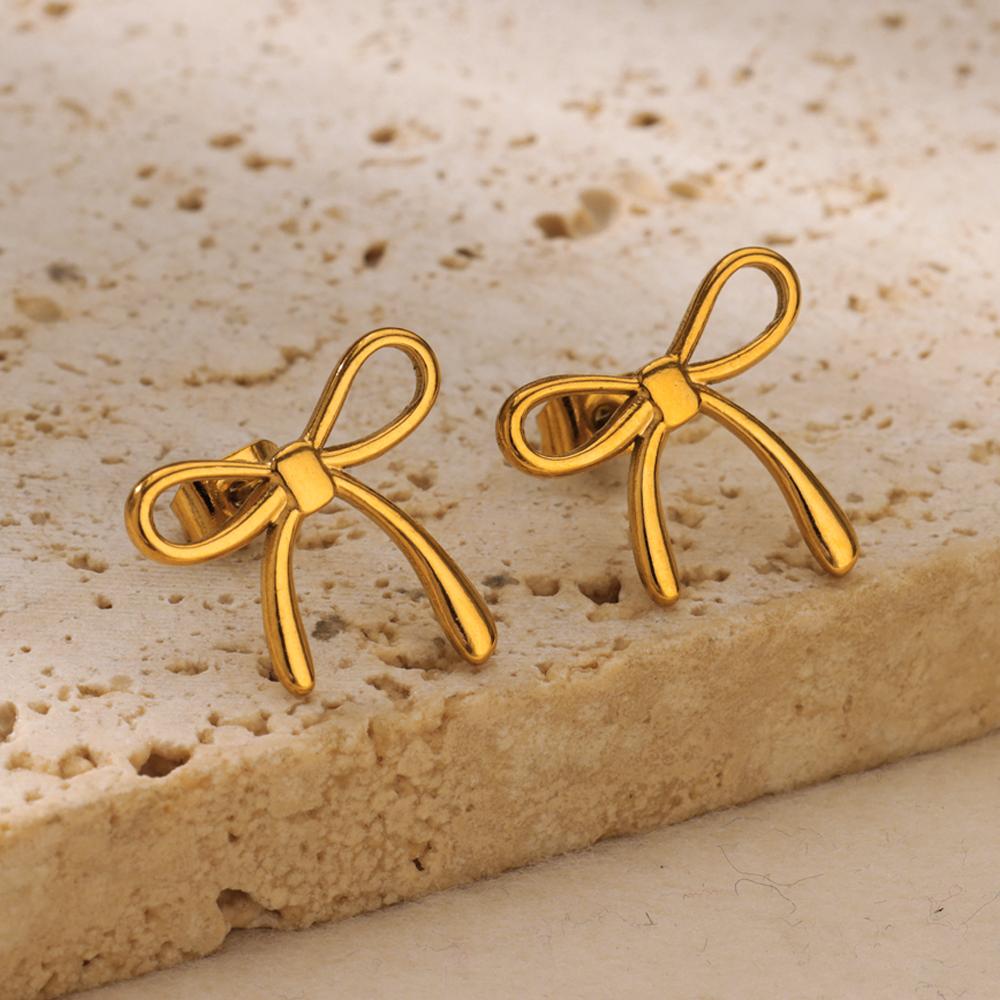 Stainless Steel Thin Bowknot Earrings For Women Gold Color Aesthetic Earring Wedding Christmas Fashion Jewelry Accessories